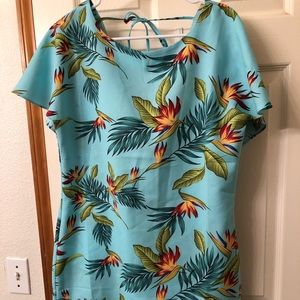 Light blue tropical ruffle back dress